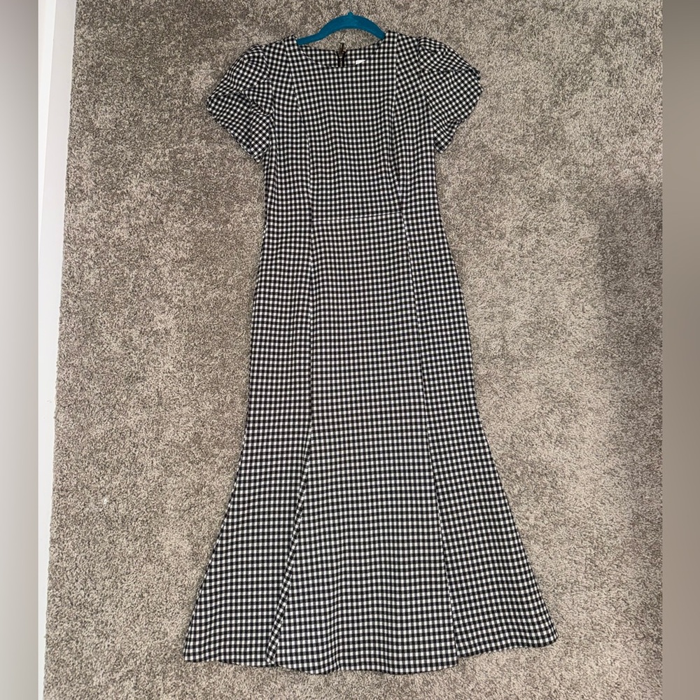 Calvin Klein Black and White Gingham Midi Dress